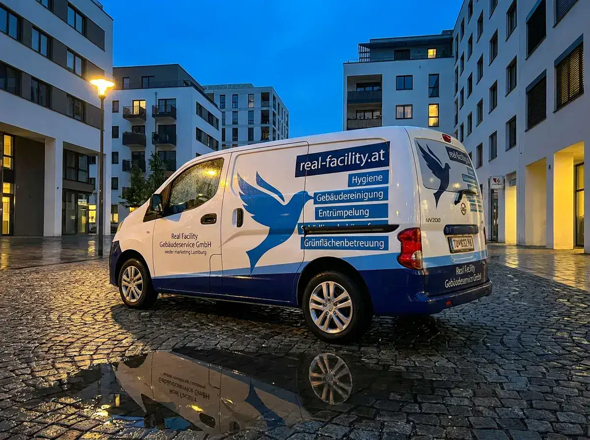 Real Facility Service-Van vor Wiener Altbau-Innenhof